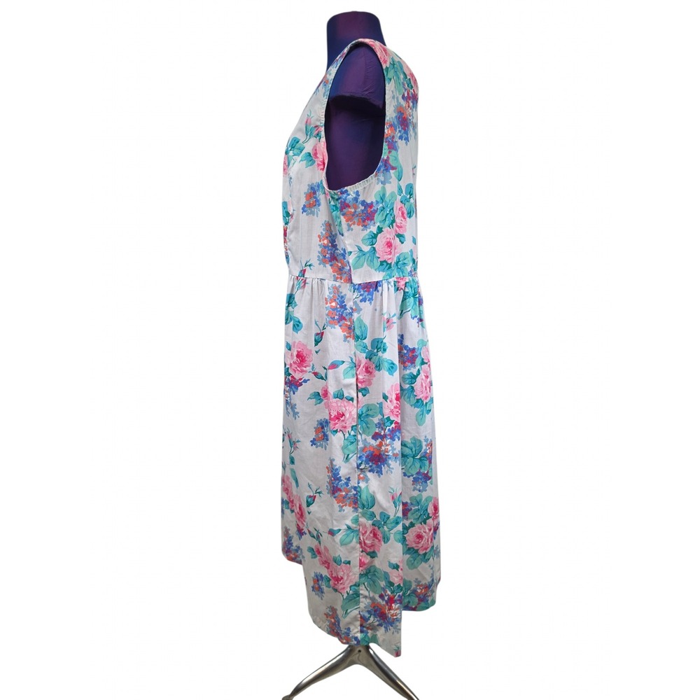 Simply Basic Vintage Floral Sleeveless Midi Dress Pink Blue White L - Picture 3 of 7